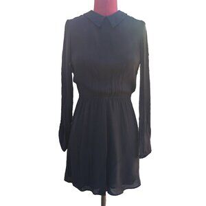 Reformation Dress Black Chiffon Collar Long Sleeve Mini Elastic Waist XSmall